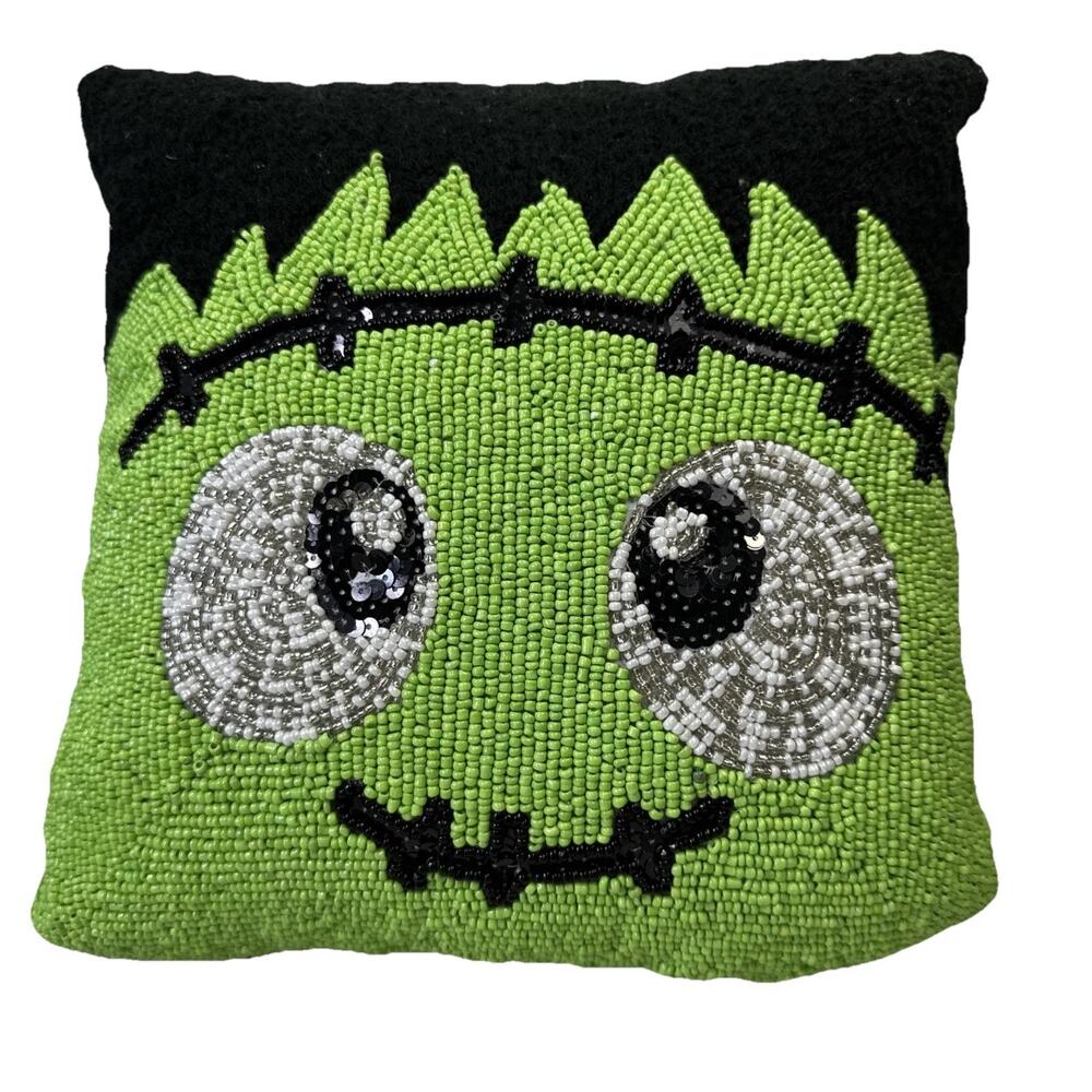 Halloween Baby Frankenstein Monster Beaded Throw Decorative Pillow NEW 12"x12"